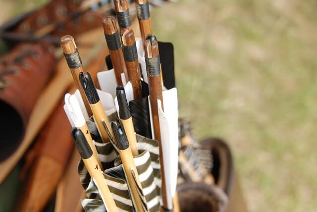 A quiver of wooden arrows